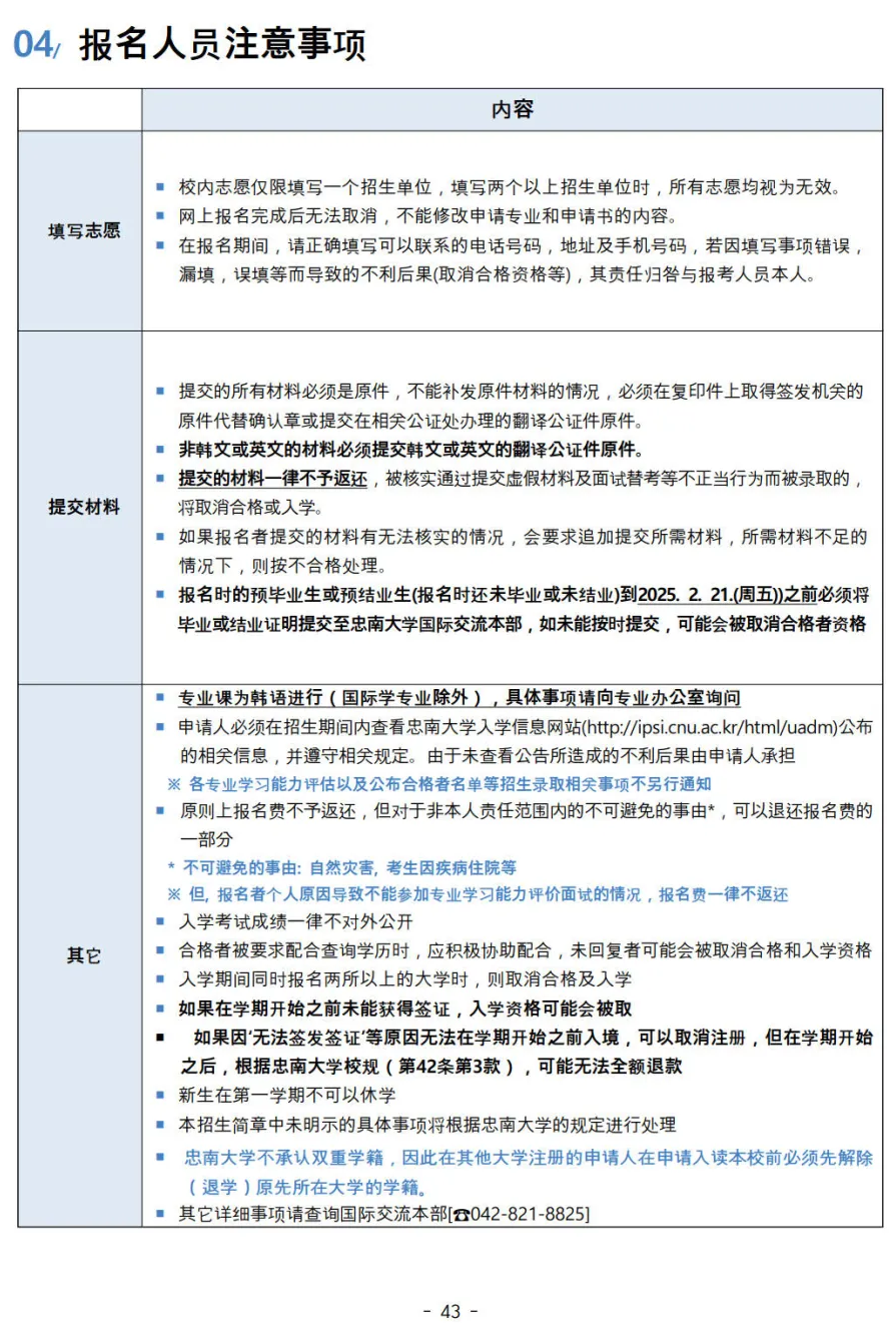 2025年3月韩国忠南国立大学本科招生简章(图6)